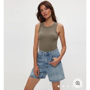 Michael Stars “Halley” Ribbed Tank with Ruching, Olive, Small